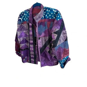 Women's‎ Purple & Blue Long Sleeve Open Front Multi Pattern Jacket One Size